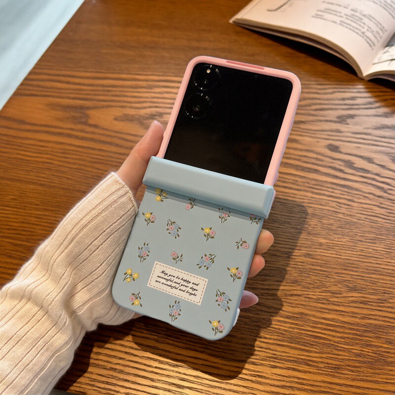 适用小米mix2手机壳三星Zflip7华为Pocket2折叠屏OPPO FindN3摩托罗拉razr60女手链PuraX保护套5粉蓝拼色碎花
