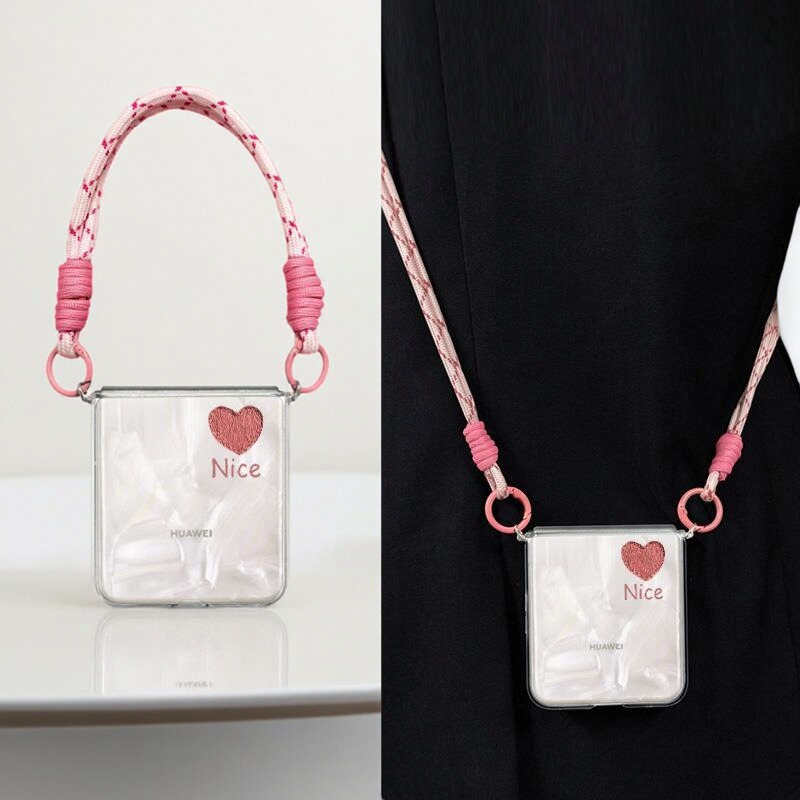 适用于华为pocket2手机壳新款Pocket2优享版女斜挎带挂绳粉色p50pocket小折叠屏保护套s全包防摔透明软壳爱心
