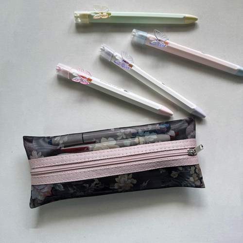 韩系彩色梨花花纹网纱笔袋ins高颜值大容量学生铅笔袋文具收纳盒A