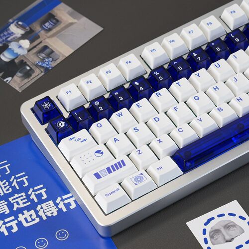 态珀原创几何机械键盘键帽类陶瓷蓝白热升华喷油PBT+PC移印原厂A