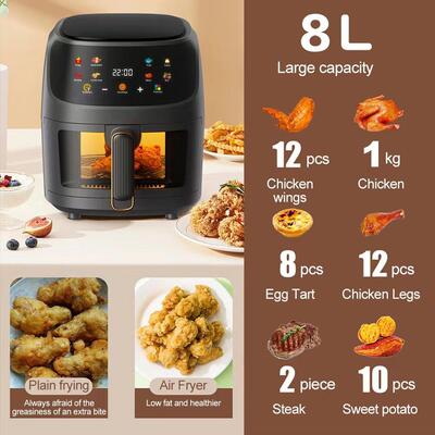8L English button air fryer oven oil free 空气炸锅彩屏触摸AR