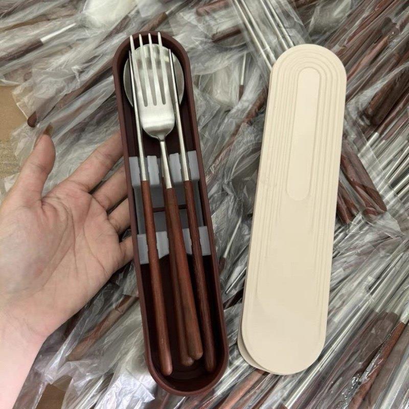 一诺厨房304可携式便当不锈钢筷子勺子套装高端家用鸡翅木餐具图片