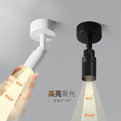 一束聚光迷你小射灯明装可调变焦3~60°小角度餐厅玄关氛围筒灯