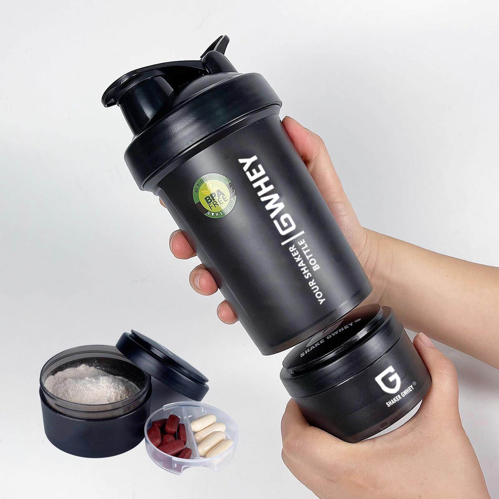 GWHEY 蛋白粉摇摇杯带粉盒便携健身房运动水杯防漏双层刻度搅拌杯图片