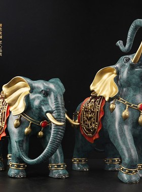 吉祥对象铜摆件彩铜大象工艺品办公D室桌面全铜装饰品开业送礼礼