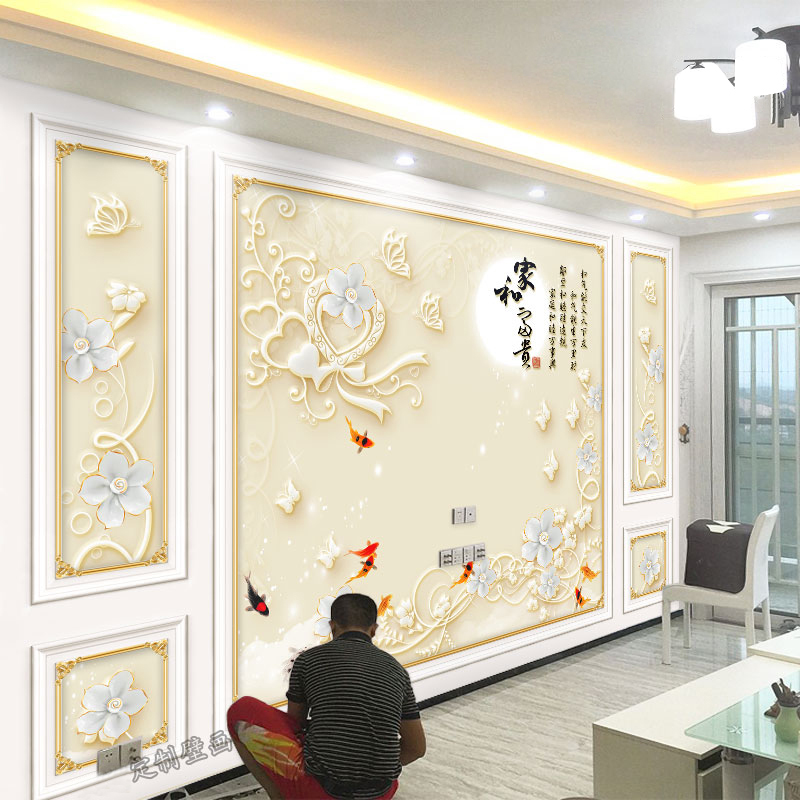 8d大气电视背景墙壁纸壁画2023新款G电视墙现代简约影视墙壁布自