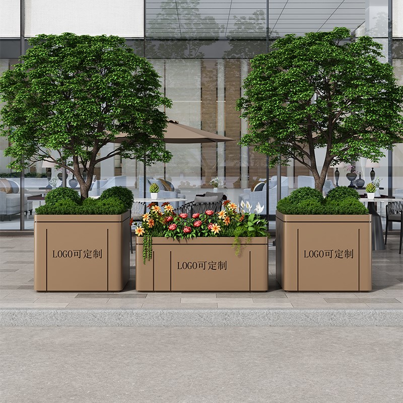 户外不锈钢e花箱商市政道路花槽大型树池售楼部铁艺花坛可移动花