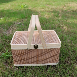 纯手工竹篮特色中秋月饼大闸蟹水果礼品盒高端定制糕点手提竹篮