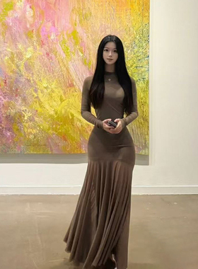 ICEYYlem网纱拼接aire两件套修身微透长裙女jennie同款纱裙连衣裙