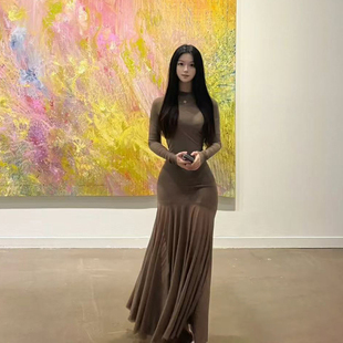 ICEYYlem网纱拼接aire两件套修身 纱裙连衣裙 微透长裙女jennie同款