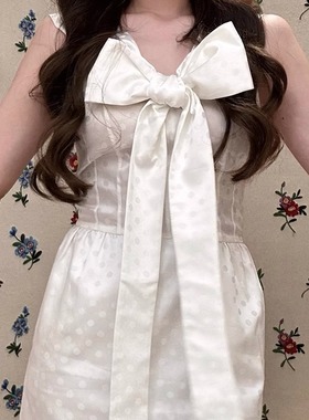 ICEYY shushut甜美修身气质无袖连衣裙蝴蝶结系带设计感波点长裙