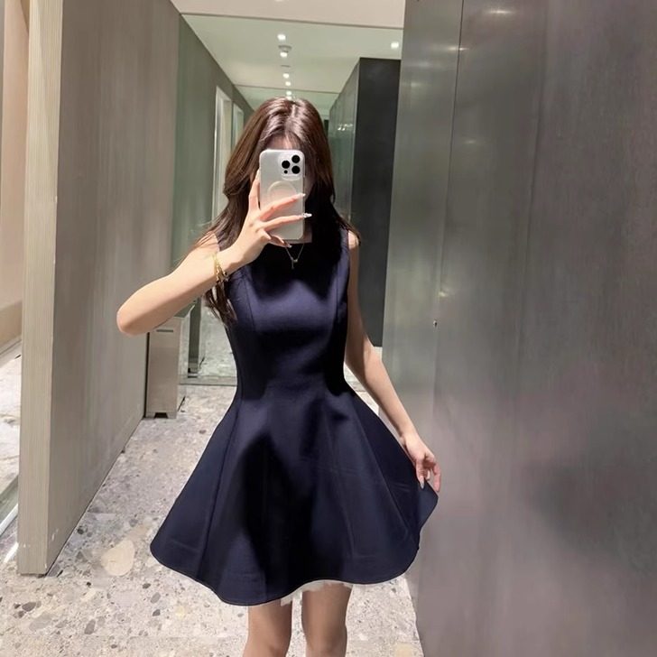 ICEYYshushu法式气质网纱无袖收腰连衣裙女修身显瘦时尚蓬蓬长裙