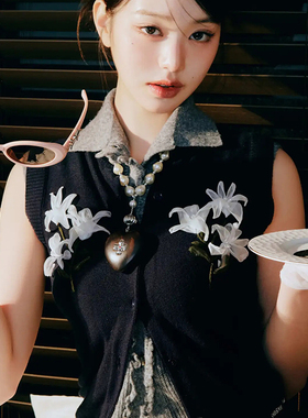 ICEYY shushut张元英同款法式休闲丝带立体花朵无袖针织背心上衣