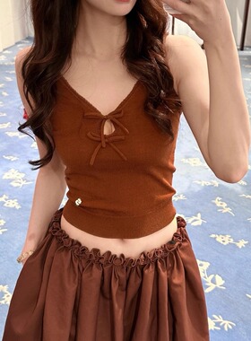 ICEYY shushu气质休闲修身显瘦针织衫女法式甜美设计感吊带上衣to