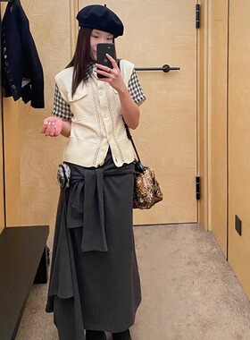 ICEYYJun设计感黑白拼接假两件针织衫休闲宽松减龄短袖上衣weiLin