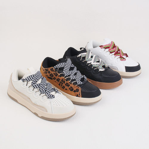 外贸原单女士复古休闲鞋低帮系带减震防滑运动鞋时尚百搭面包鞋女