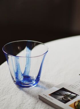 收集时光 Camus say十字蓝带阔口杯 手工玻璃 咖啡杯水杯威士忌杯