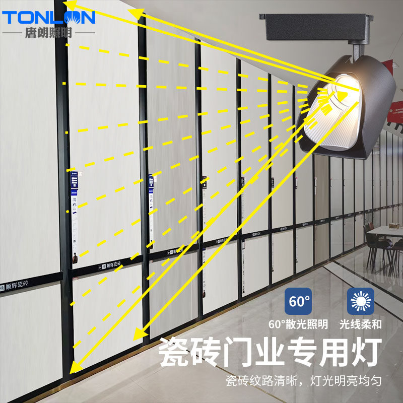 瓷砖展厅专用射灯LED轨道灯COB偏光大广角铲子灯展柜画廊家具散光