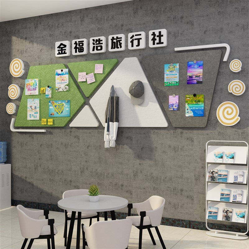 旅行游社背景装饰办公室墙面毛毡展示板公司企业文化民宿房间布置