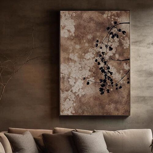 中古风入户玄关装饰画诧寂风高级感茶室别墅挂画复古抽象客厅壁画