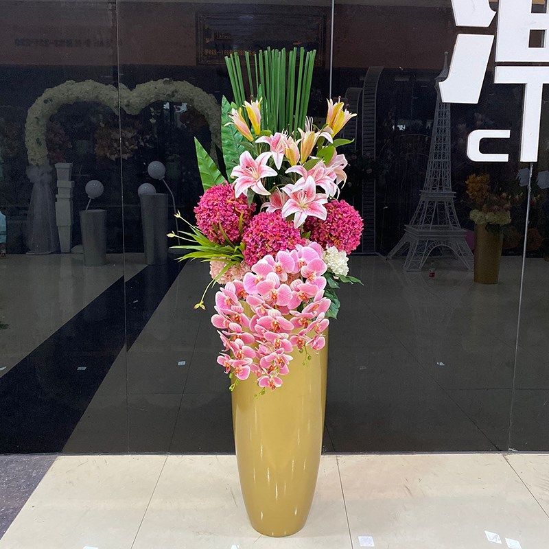 玻璃钢客厅落地大花瓶仿真花艺套装装饰花摆件欧式酒店售楼部装饰