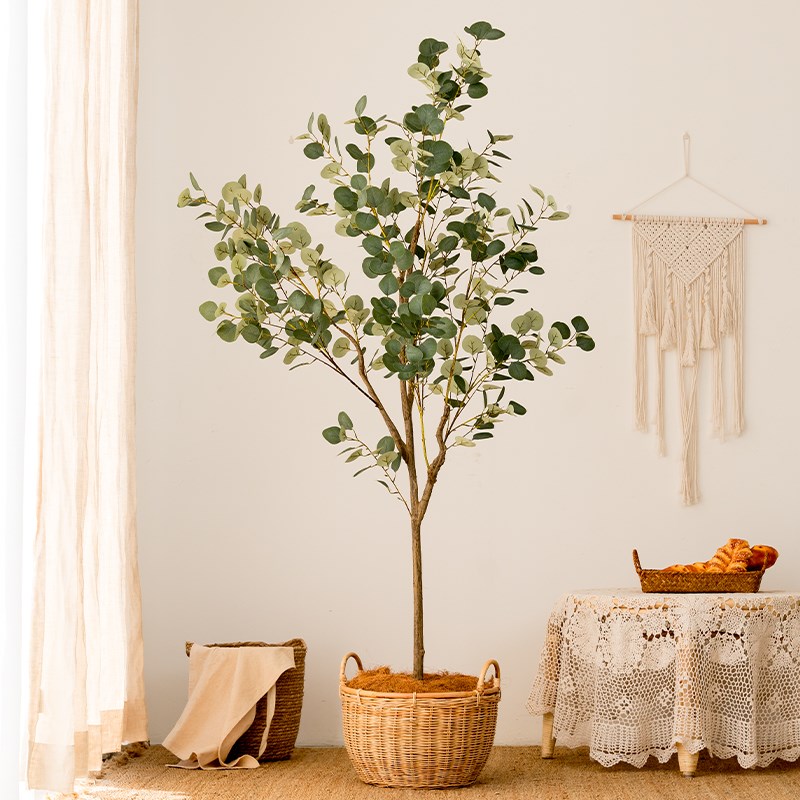 室内大型仿真圆叶桉假绿植落地装饰尤加利盆景家居植物橡胶盆栽树