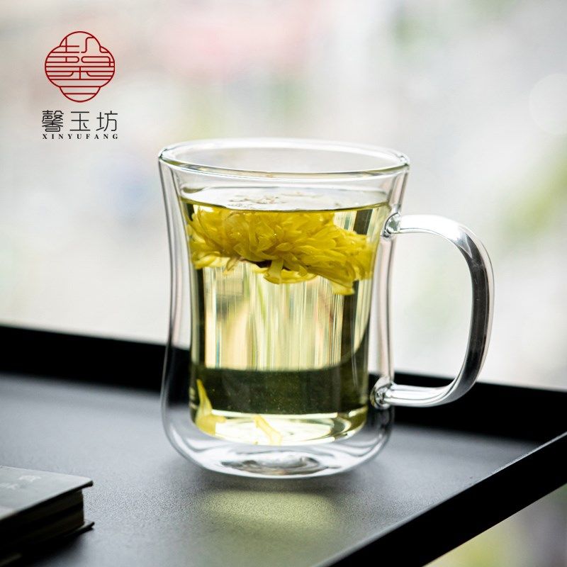 馨玉坊创意双层耐热玻璃水杯透明茶杯牛奶杯家用圆形办公果汁杯