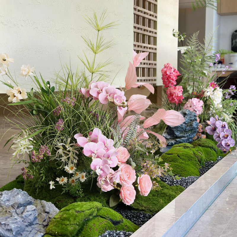 仿真植物隔断造景摆件插花成品酒店餐厅花槽假植物花艺仿生软装景