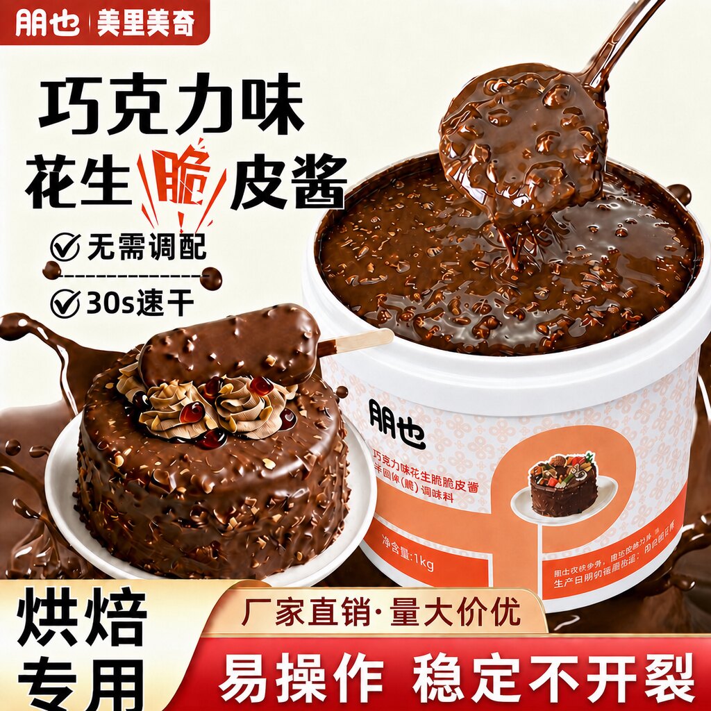 脆皮巧克力酱烘焙商用梦龙花生碎淋面酱蛋糕夹心馅料冰淇淋雪糕皮
