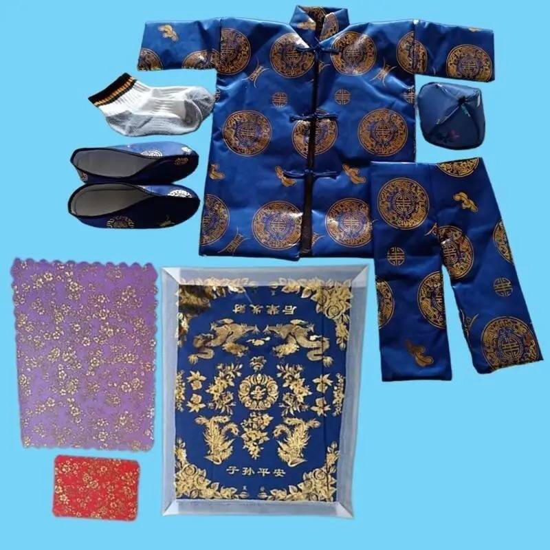 祭祀用品寒衣节女士寒衣套装绸缎布料棉衣棉裤布鞋袜子烧纸纸钱