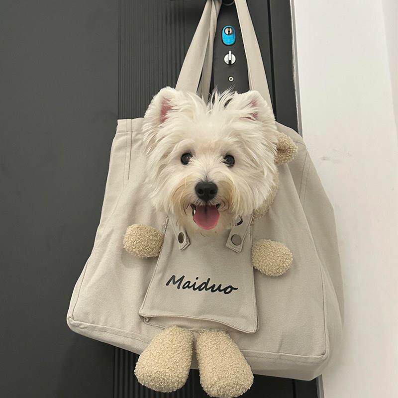 猫咪外出包斜挎可携式猫包可露头帆布包中小型犬西高地狗包宠物包