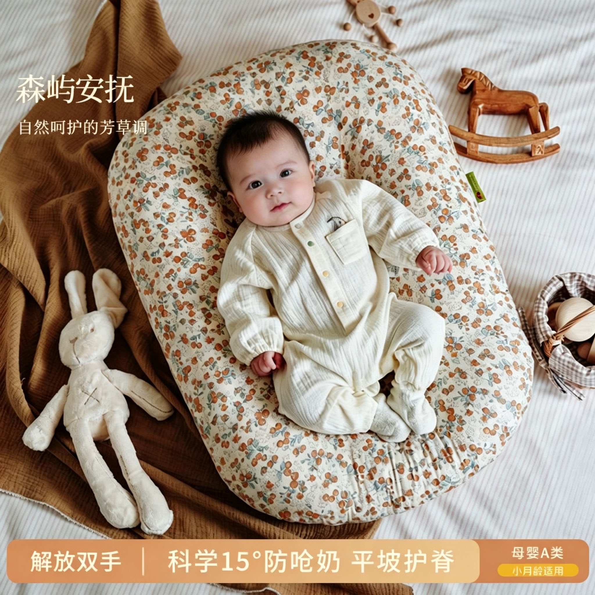 日本婴儿斜坡枕防吐奶躺喂奶神器
