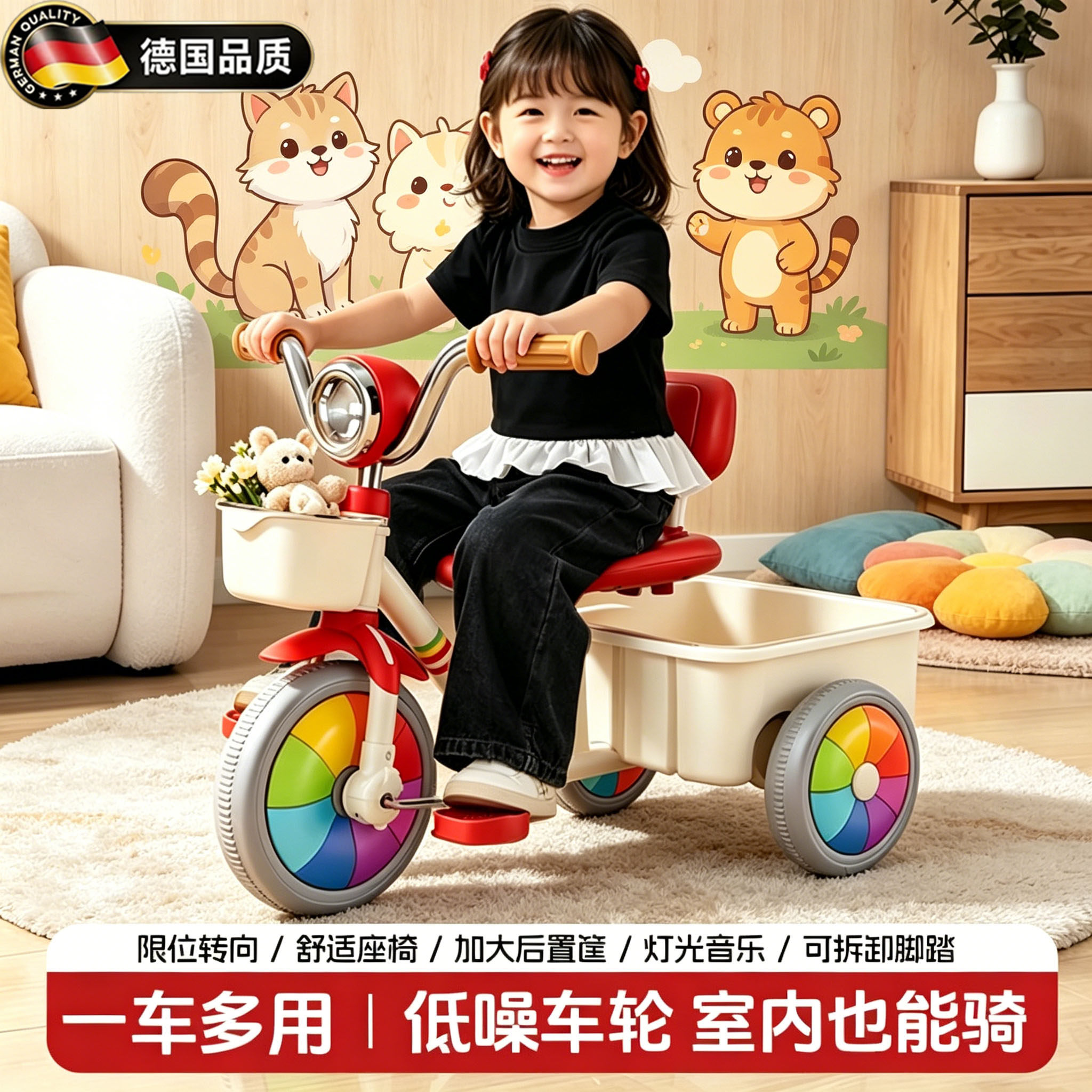 德国儿童三轮车宝宝多功能脚踏车