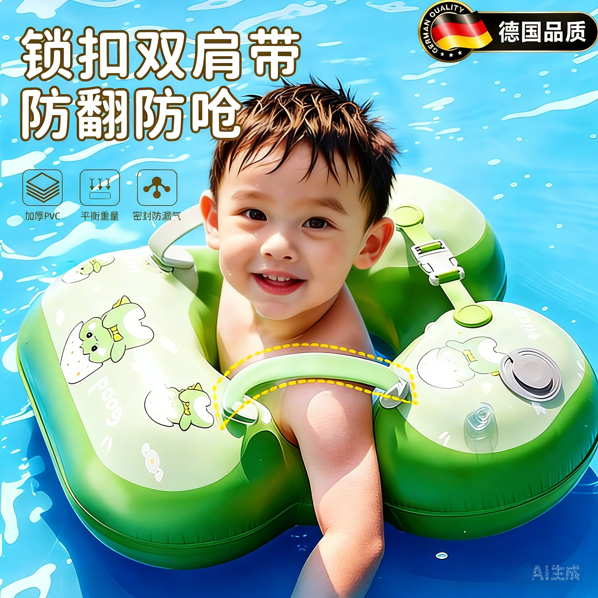 德国精工腋下防侧翻小宝宝游泳圈