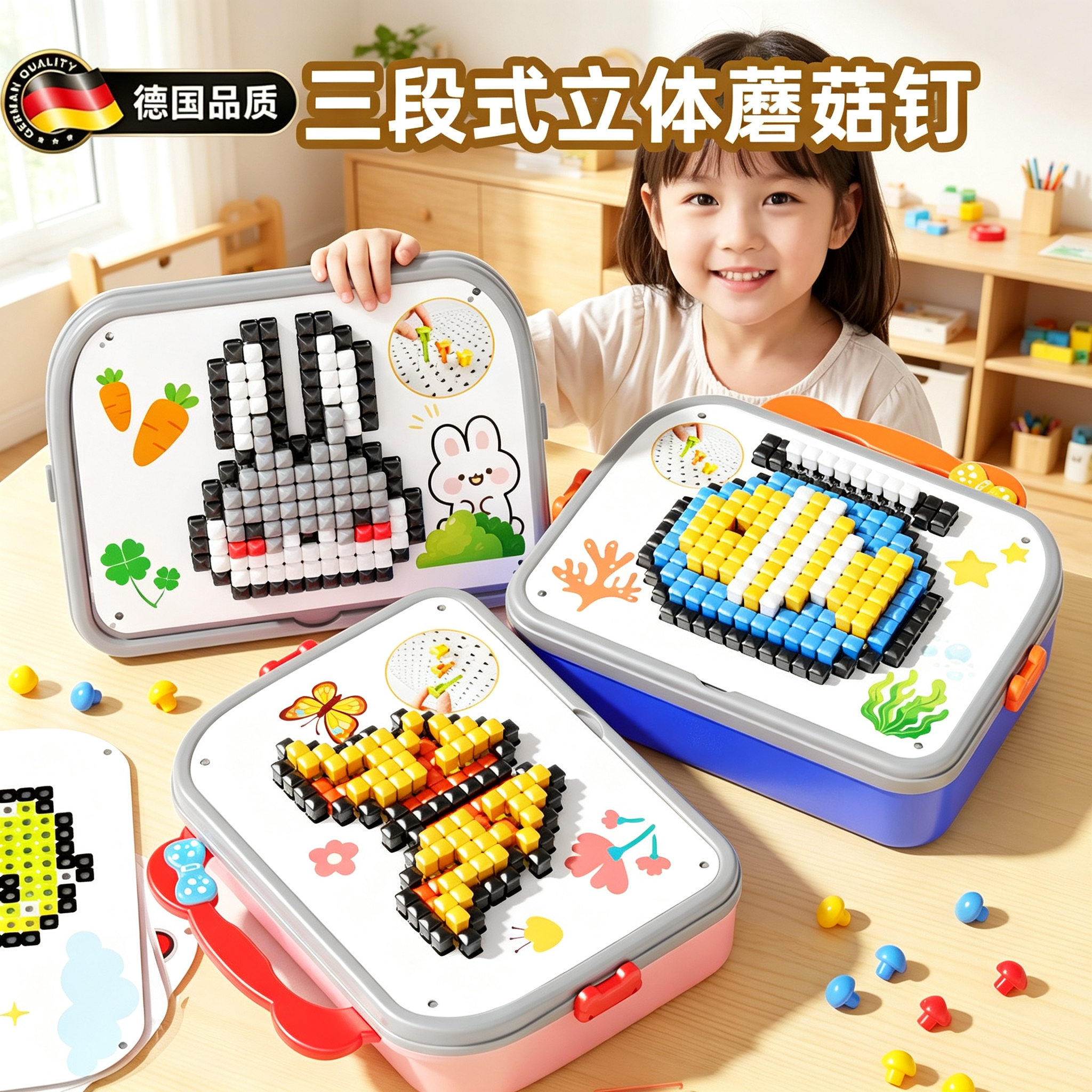 德国立体插插乐蘑菇插钉DIY-玩具