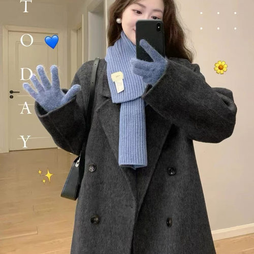 黑灰色双面羊绒大衣女2025秋冬