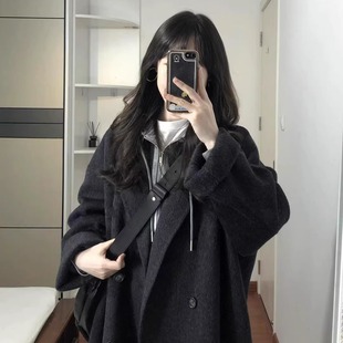 炭黑色100%羊毛大衣2025冬季新款中长款气质显瘦高端双面羊绒外套