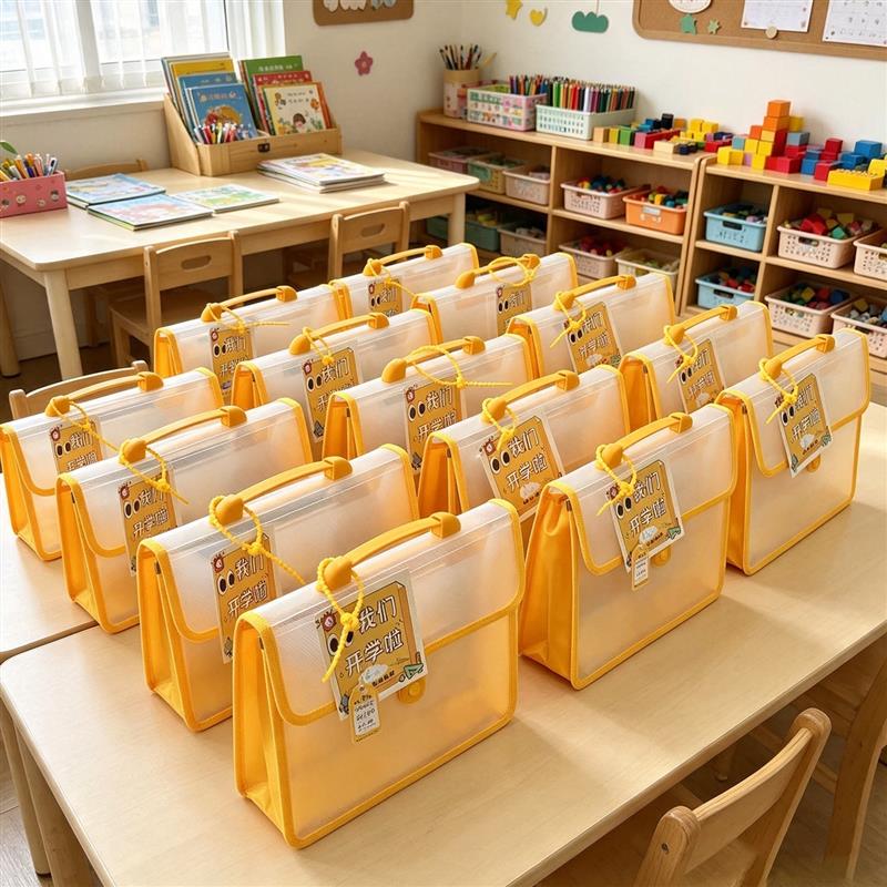 文件夹手提袋开学伴手礼小学生幼儿园开学仪式感教师节礼物网格包