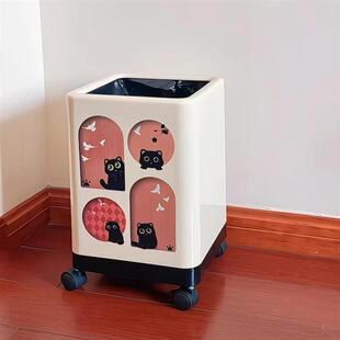 猫咪垃圾桶家用多功能双层带轮纸篓子创意厨房大容量可移动收纳桶