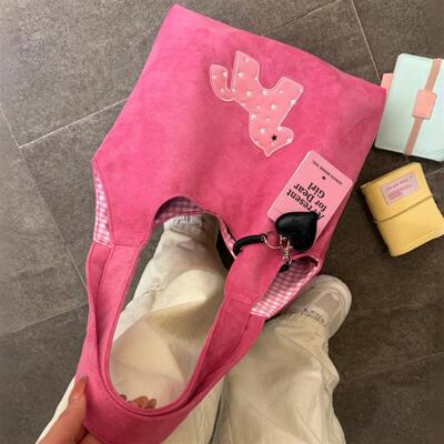 韩系粉色小马刺绣大容量托特包