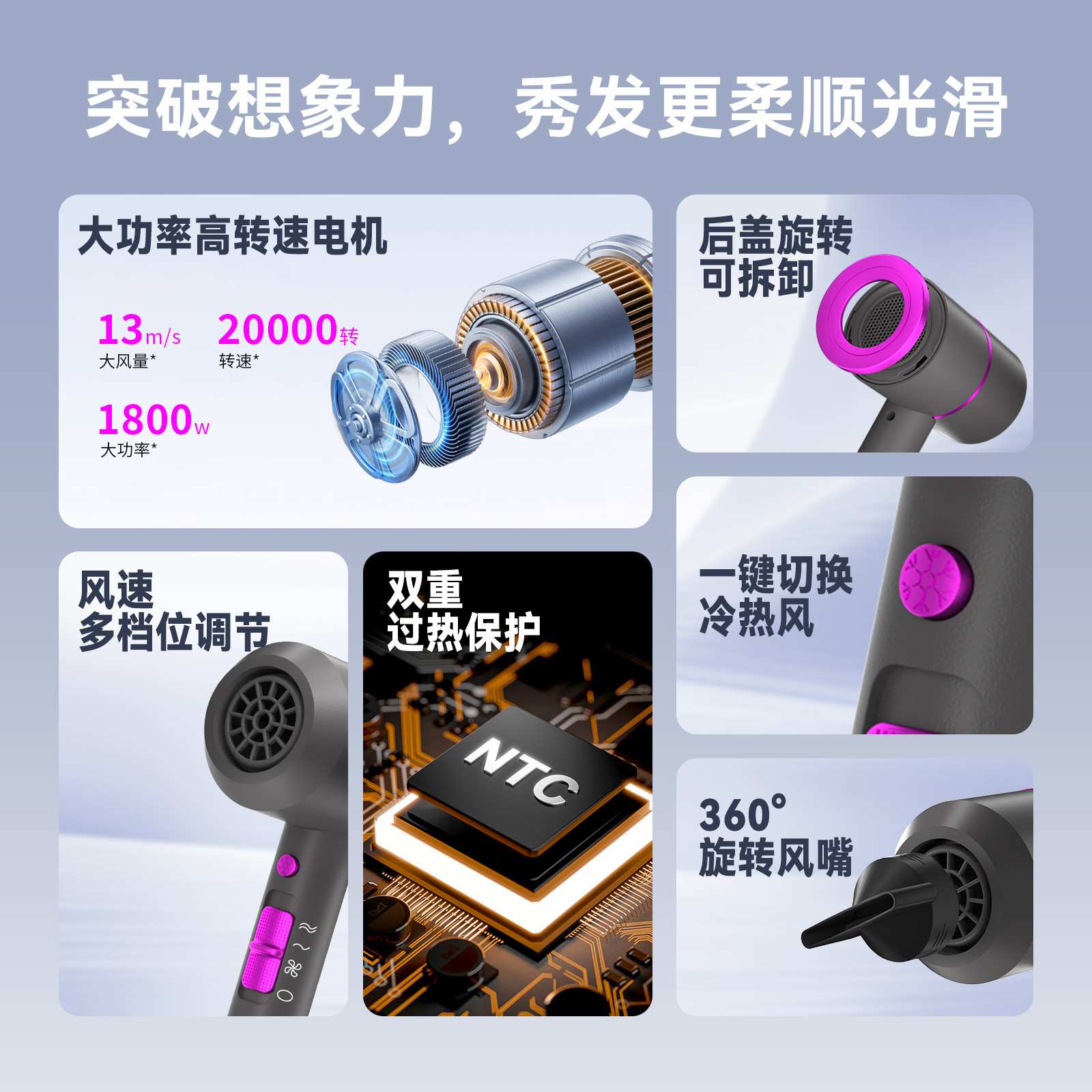 跨境爆款t形吹风机110v发廊专业吹风筒TEMU代发大功率吹风机