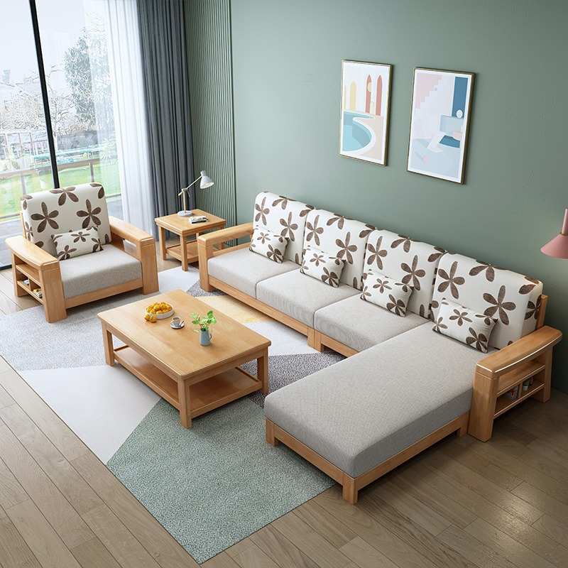 北欧实木沙发现代简约客厅家用民宿小户型三人位布艺组合厂家直销