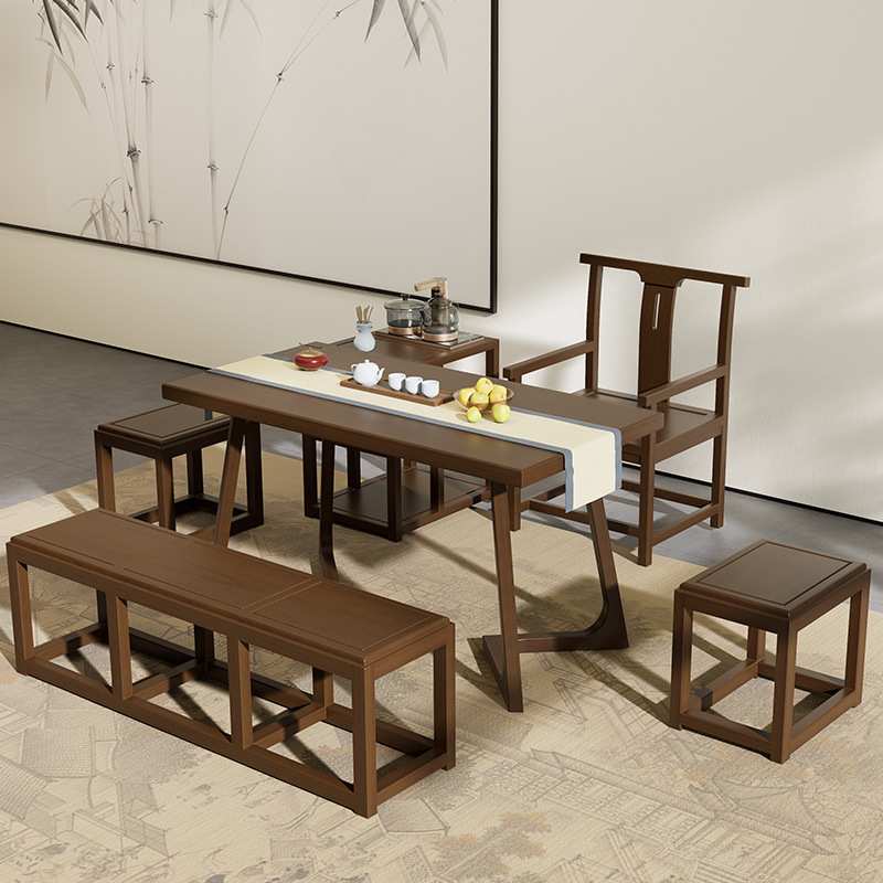 茶桌椅组合茶桌凳简约带茶水柜客厅原木泡茶台茶艺桌小型进口松木