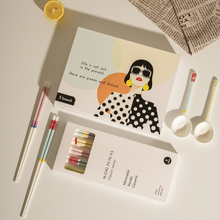 陶瓷筷子抗菌防霉家用高档家庭专人专用勺子套装轻奢高级感景德镇