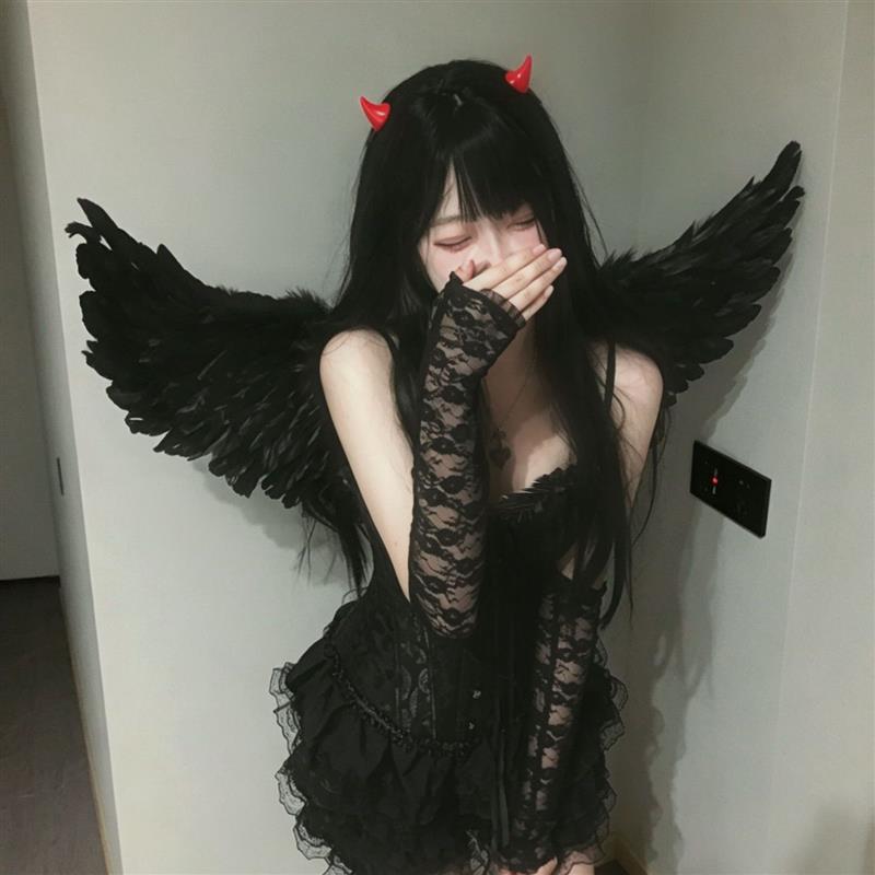 恶魔翅膀全身套装哥特风可外穿蕾丝暗黑项圈拍照cos服恶魔衣服女