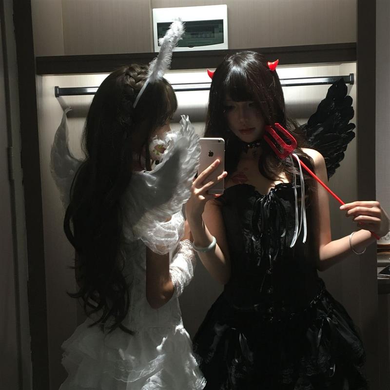 天使恶魔衣服全身服装哥特风可外穿暗黑项圈拍照cos服恶魔翅膀女