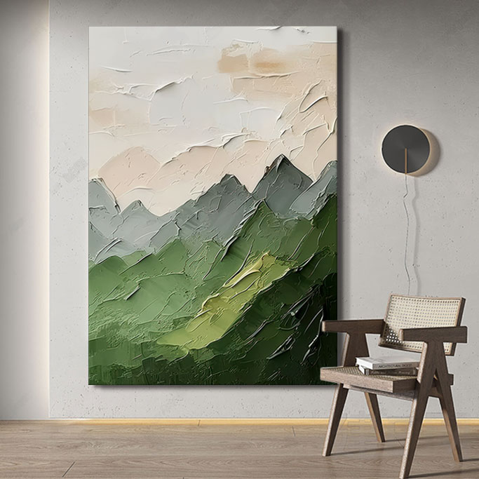 纯手绘高端玄关客厅酒店侘寂风油画肌理抽象奶油风挂画海浪装饰画
