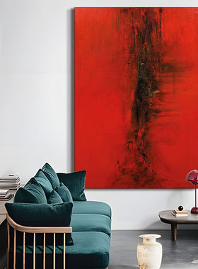 侘寂风挂画高级感抽象油画现代简约几何红色橙色蓝色黑色装饰画