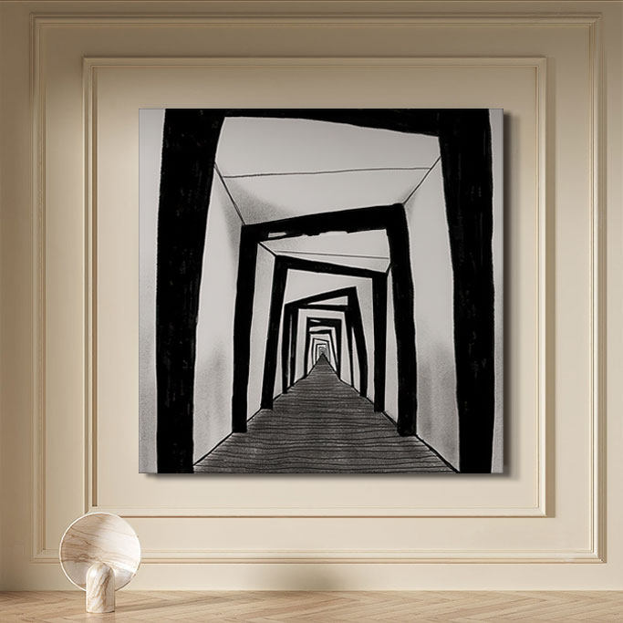 现代简约客厅装饰画抽象艺术挂画高级感黑白几何极简方形卧室油画