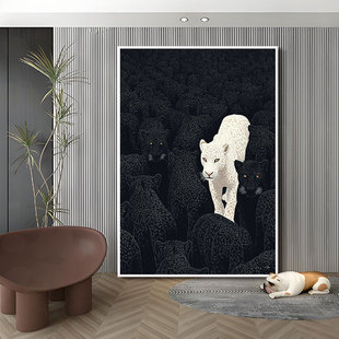 法式复古壁画中古风挂画动物马装饰画写实抽象创意高级感艺术油画